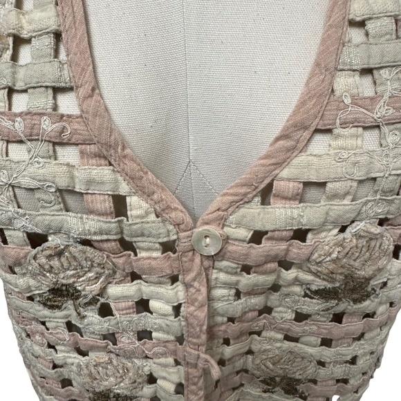 Vintage Life Style Rose Embroidered Lattice Vest Cotton Cottagecore Boho Large - Picture 3 of 8